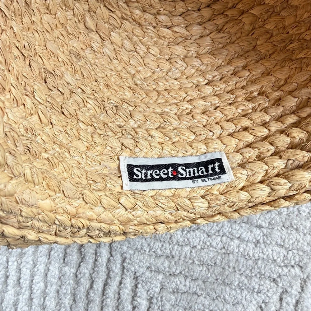 Betmar Street Smart Straw Sun Hat Women's Tan Black Ribbon Floral Summer Beach